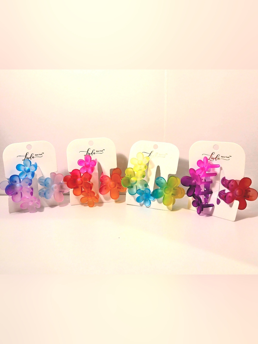 Colorful Floral Hair Clips Set - Ombre Acrylic Flowers